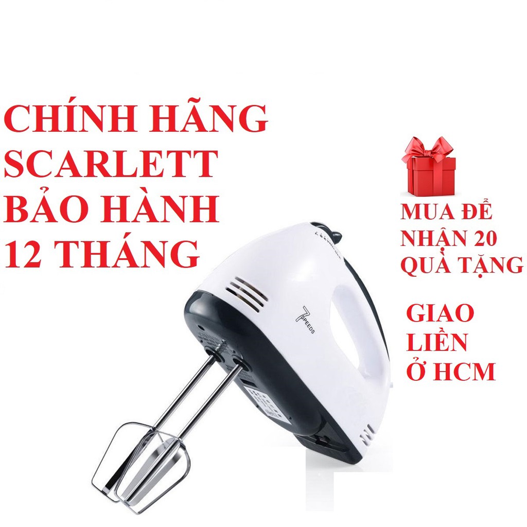 Máy đánh trứng Scarlett cầm tay mini đánh kem sữa bọt bơ làm bánh 7 tốc độ công suất 180w tặng 4 que bảo hành 30 ngày