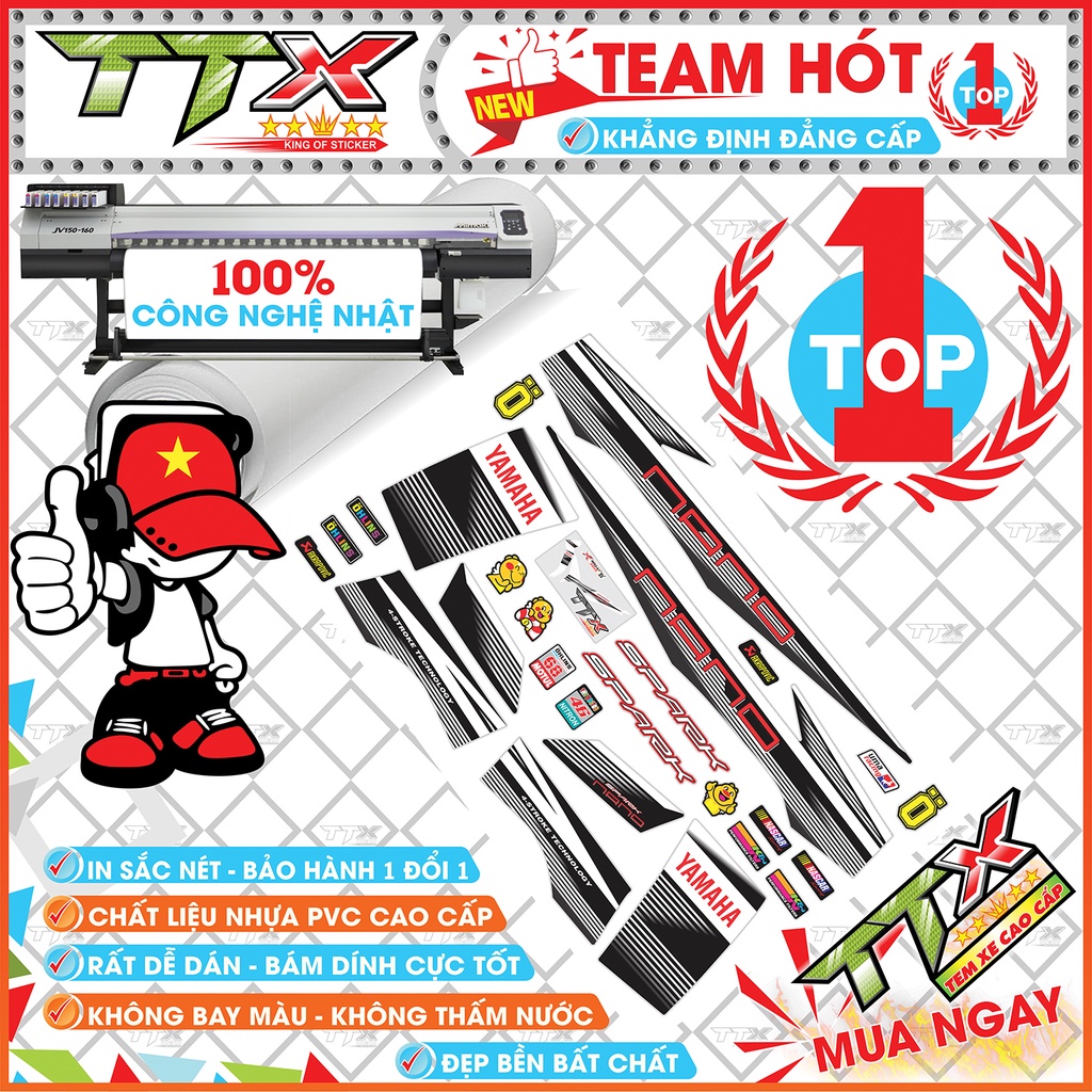 Tem xe sirius nano đen , Tem dán xe sirius spack nano trắng xe đen siêu đẹp , Shop Team sirius đen trắng
