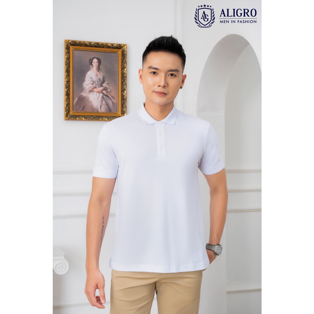 Áo Phông Nam Trắng Trơn Aligro Cộc Tay Vải Coupro Cao Cấp ALGPLO25