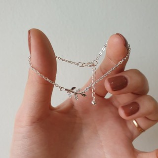 Lắc tay bạc nữ họa tiết lá oliu