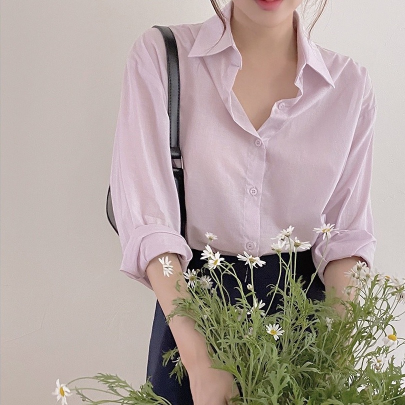 Áo sơ mi SUXI tay dài chống nắng đơn giản phong cách Hàn Quốc