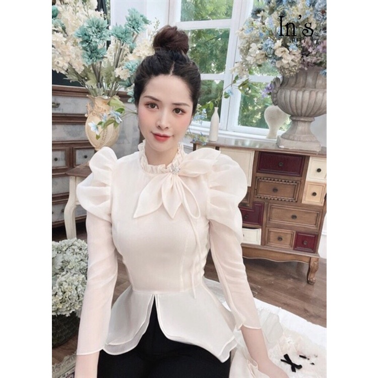 Áo sơ mi nữ nơ hoa tay bồng - LAMY87