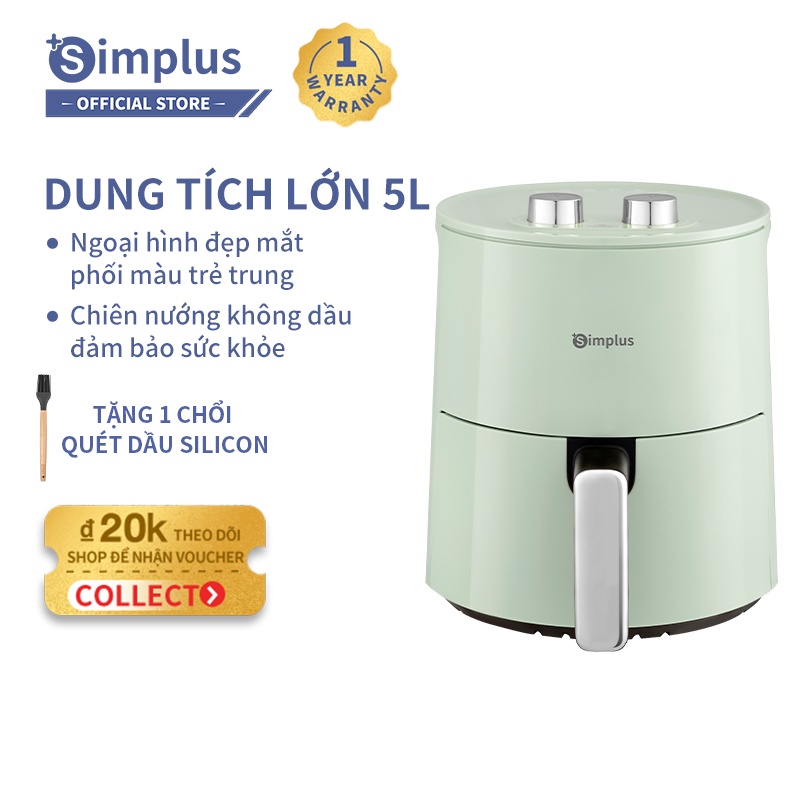 Nồi chiên không dầu Simplus 5L dung tích lớn chiên nướng đa năng không dầu mỡ Tặng kèm vỉ nướng