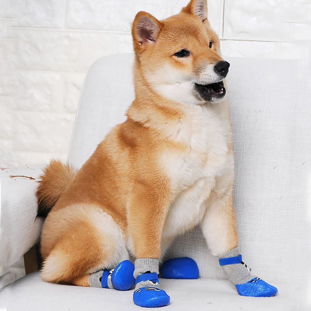Giày boot đi mưa liền vớ dệt kim chống thấm nước giữ ấm dành cho chó mèo