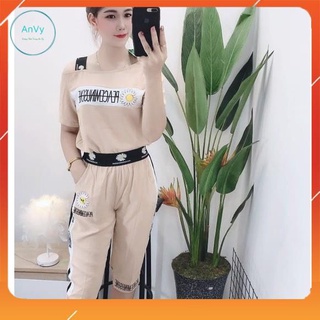 Bộ lửng, Bộ Đồ Mặc Nhà Nữ Dáng Lửng Ngắn Tay, Chất đũi Mịn Mát, Thấm Hút Mồ Hôi Hiệu Quả