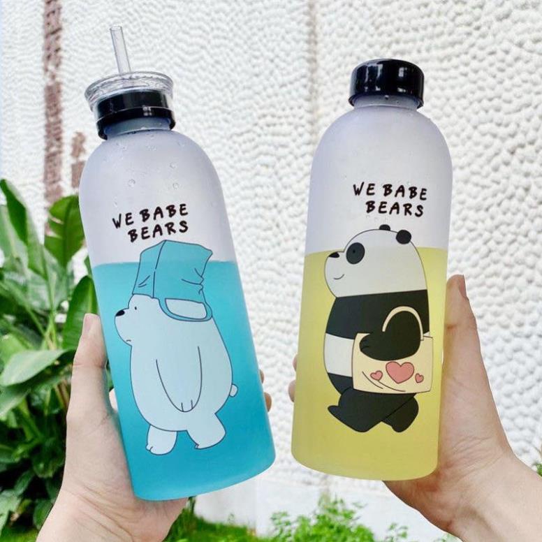 Bình Nước Gấu Giữ Nhiệt Cute - Chai Nước Nhựa Bear My Bottle Pongdang Kèm 7 Phụ Kiện Tiện Lợi