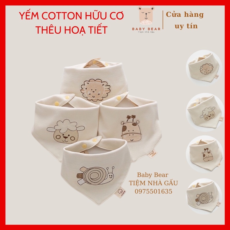 Khăn yếm tam giác cho bé ORGANIC hàng cao cấp 100% SỢI BÔNG COTTON HỮU CƠ TỰ NHIÊN có thêu hoạ tiết cực đẹp