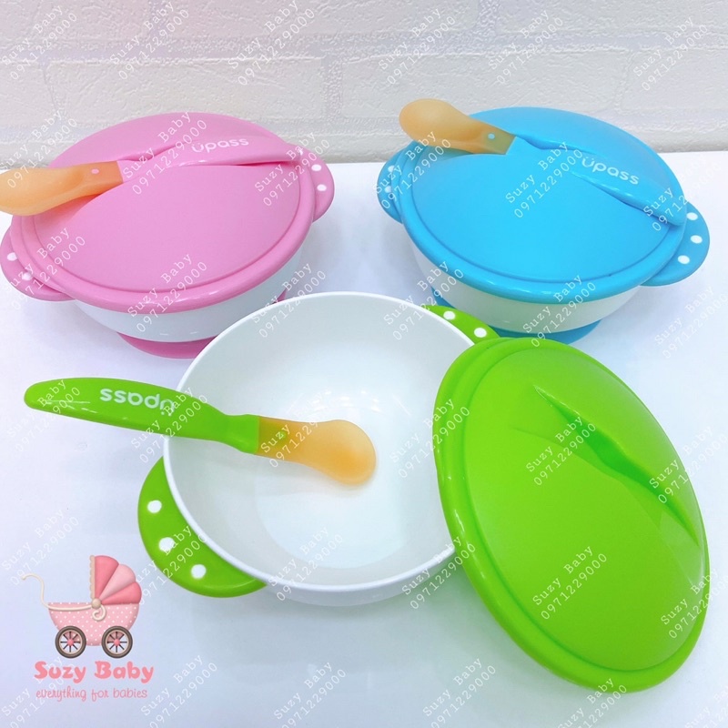Bát ăn dặm chống đổ kèm thìa báo nóng Upass UP5026, Suzy baby