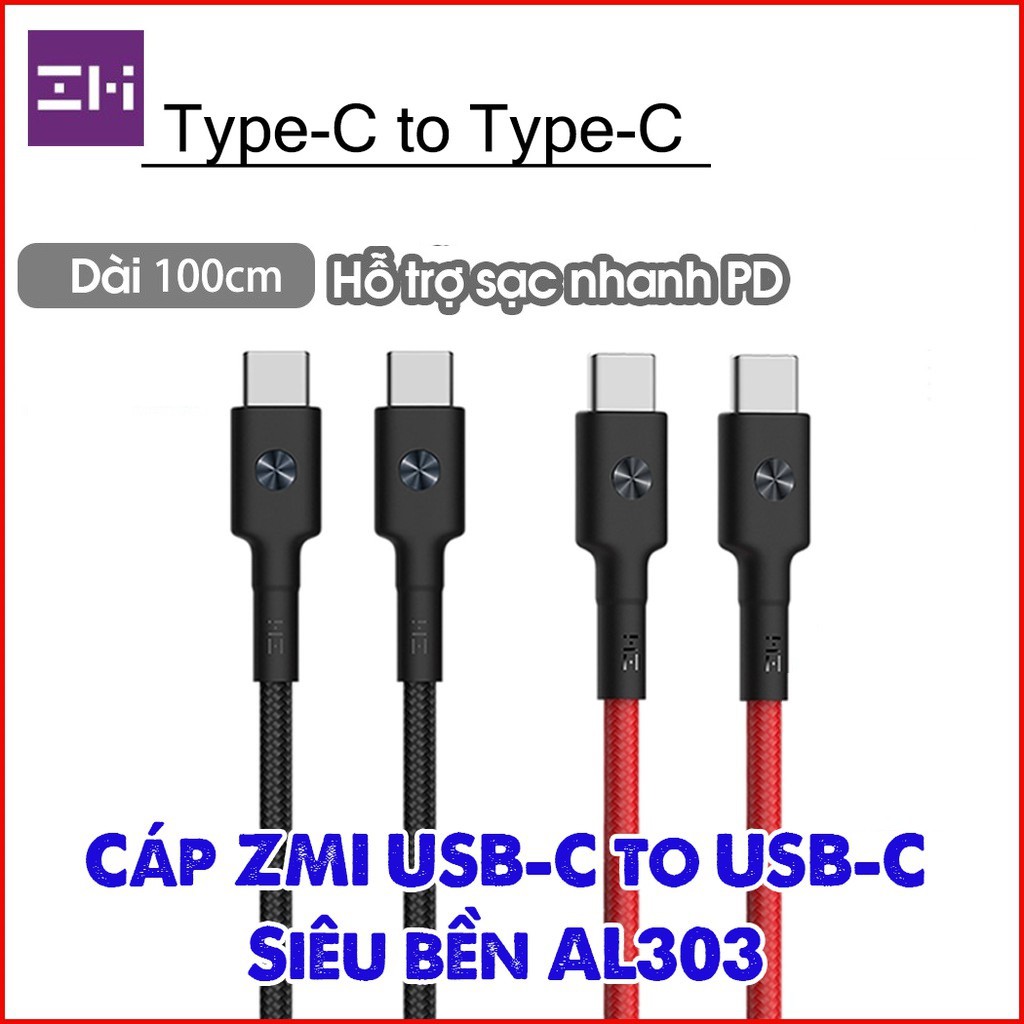 Cáp ZMI Type C To Type C AL303 Siêu Bền Dài 1mHỗ trợ sạc nhanh PD - Minh Tín Shop