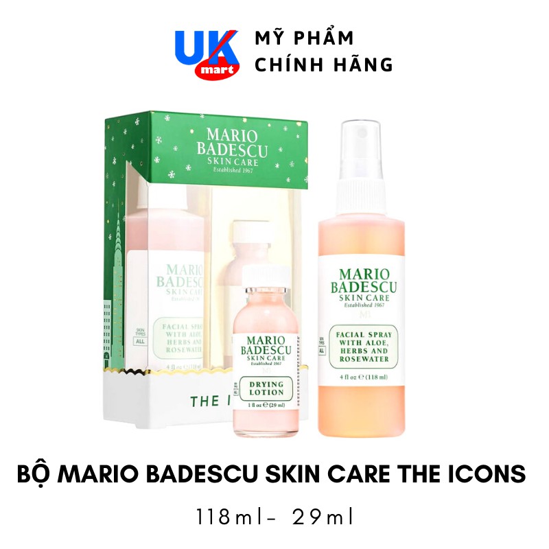 Bộ Chăm Sóc Da Mụn Mario Badescu Skin Care The Icons Toner 118ml + Chấm Mụn 29ml