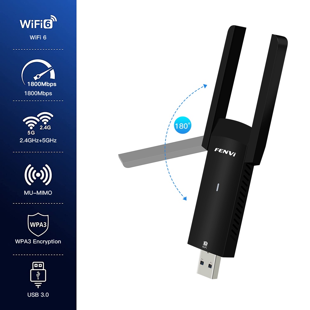 Usb Phát Wifi 6 USB 1800Mbps 802.11A Băng Tần Kép 2.4G / 5Ghz USB 3.0 Cho Windows 7 10 11