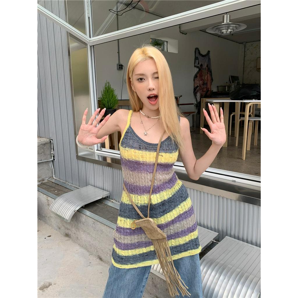 Váy Ngắn Dệt Kim Hai Dây Họa Tiết Kẻ Sọc Dành Cho Bạn Nữ 61505