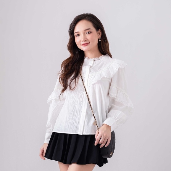 Áo babydoll tay dài viền bèo xinh xắn Juka Shop