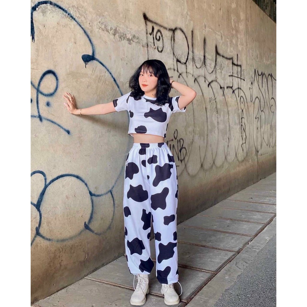 Áo croptop bò sữa, áo thun tay ngắn croptop bò sữa, áo kiểu nữ mang đi học đi chơi freesize dưới 55kg