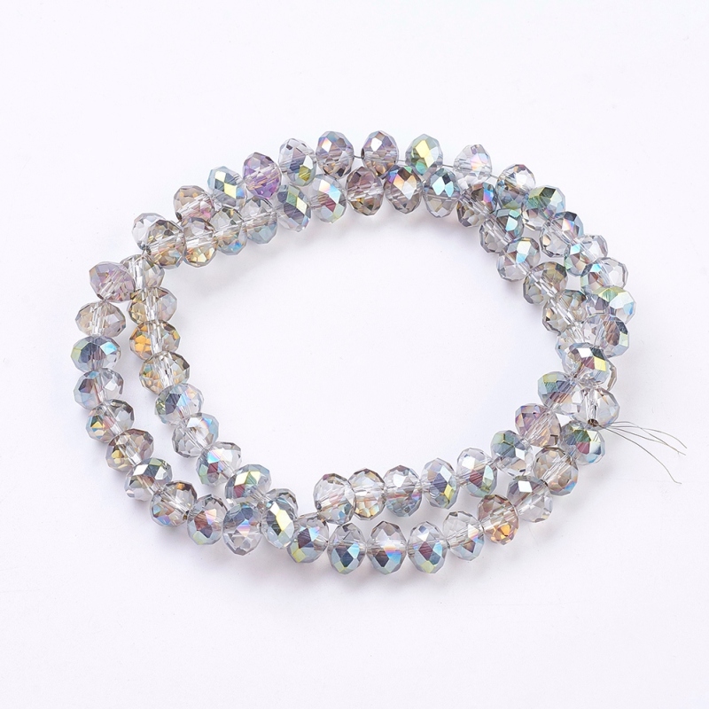 Sợi 68-70 hạt cườm thủy tinh vòng dẹt mạ điện cầu vồng đường kính 8mm dày 6mm lỗ 1mm