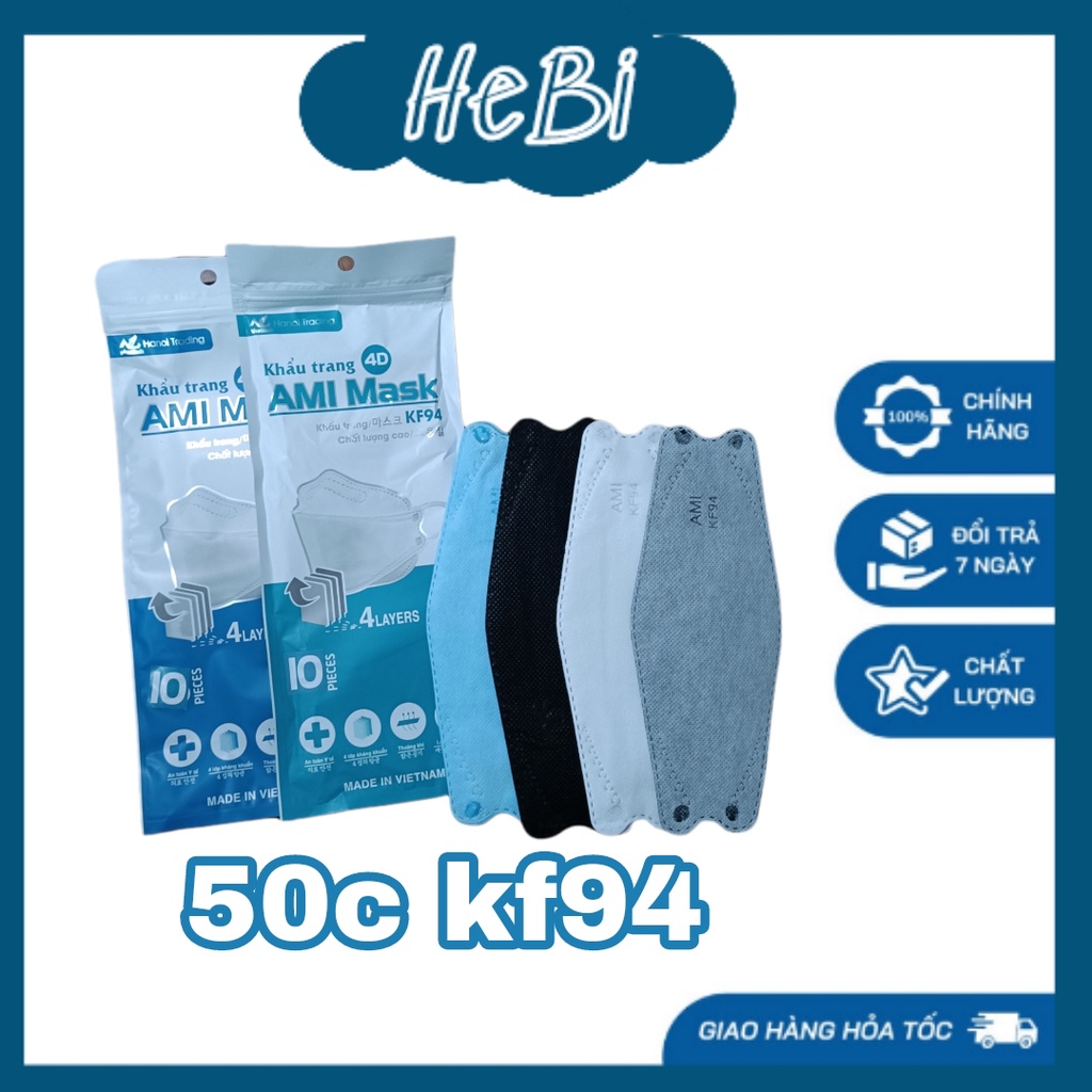 Khẩu trang 4D Kf94 tiêu chuẩn Hàn Quốc (50 chiếc) - HeBi oficial