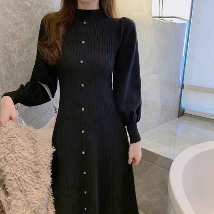 👘👘👘 Váy len tăm cao cổ tay bồng hàng order