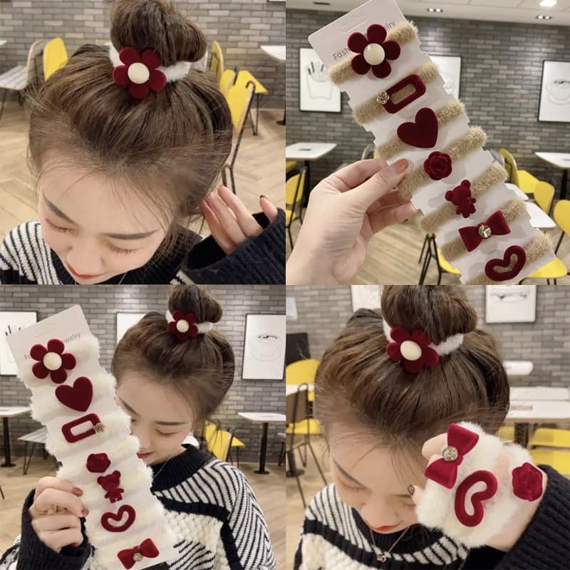 Sét 7 chun buộc tóc lông thỏ