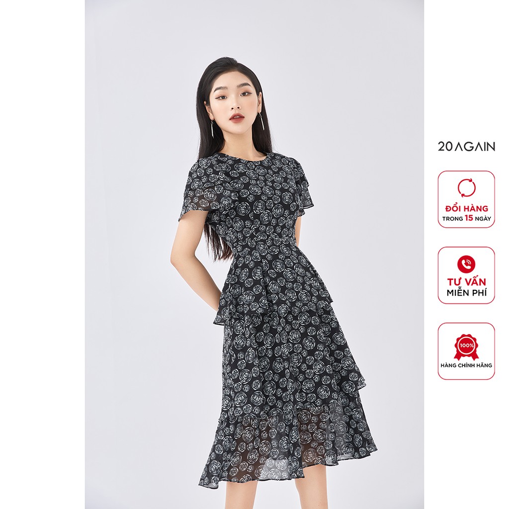 [Mã WABR0101 giảm 10% đơn 99K] Đầm xòe hoa hồng 20AGAIN sang trọng thanh lịch DEC0100 | BigBuy360 - bigbuy360.vn