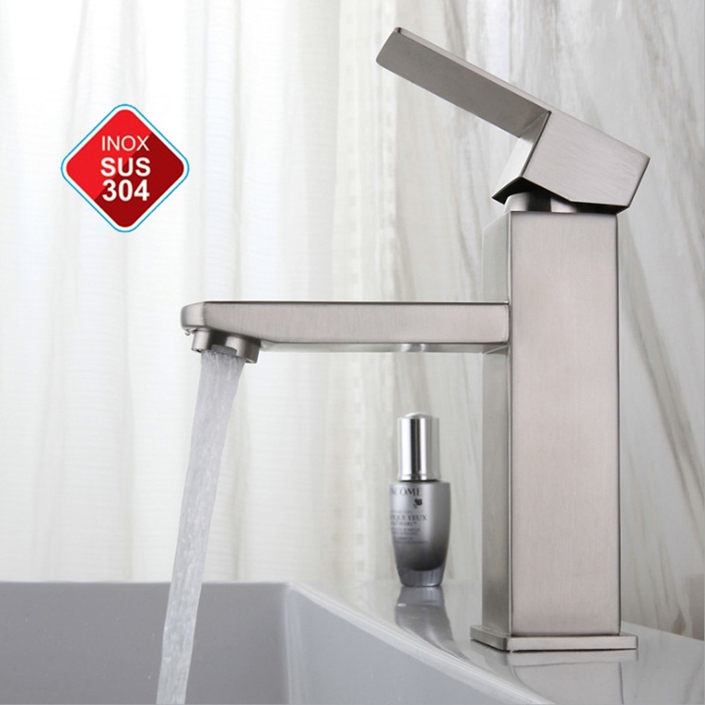 Vòi rửa mặt (lavabo) nóng lạnh inox 304 SENTANO STN-301 ( Kiểu VUÔNG sang trọng - 17cm )