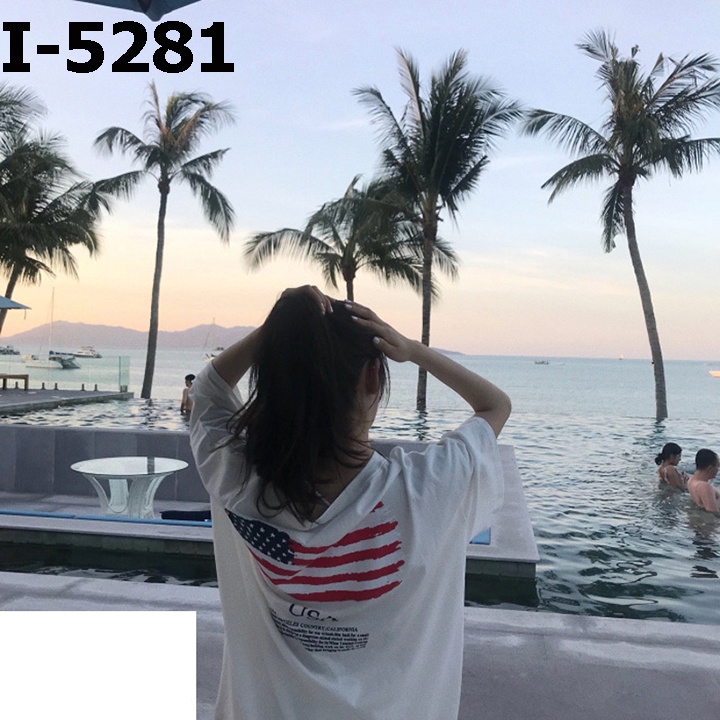 Áo Thun Unisex Nữ In Hình Cờ Mỹ USA