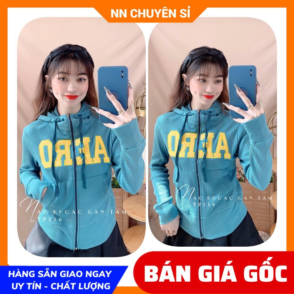Áo khoác chống nắng có nón cho nữ chất thun gân tăm mềm co giãn lên phom ôm dáng thêu chữ dễ thương TP116