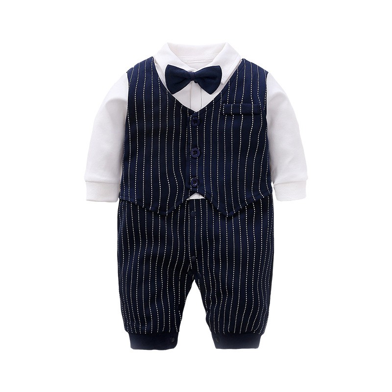 Áo Liền Quần Tay Dài Bằng Cotton Phong Cách Quý Ông Cho Bé Trai 0-3 Tuổi 0171