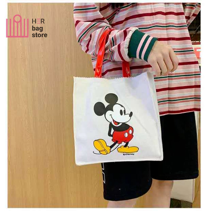 Túi tote nữ xách tay hoạt hình mickey vải mềm Hàn Quốc đeo chéo mini học sinh viên đi chơi đi học giá rẻ Herbag Store