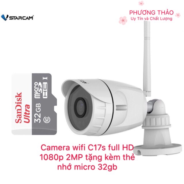 Camera Wifi IP Ngoài Trời C17s 1080p Vstarcam + Thẻ 32GB