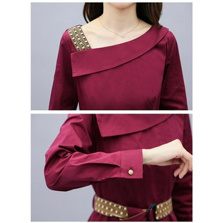 Đầm Nữ Dài Tay Cổ Bẻ Eo Thắt Dây Thời Trang Hàn