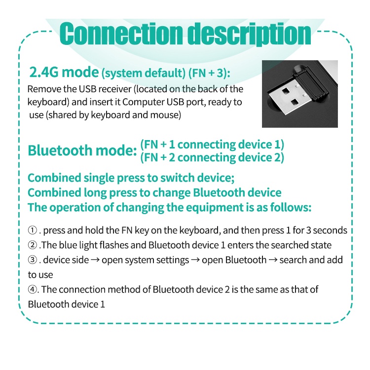Bộ Bàn Phím Và Chuột Không Dây 78 Phím Bluetooth 5.0 Và 2.4G Đa Phương Tiện Có Thể Sạc Lại