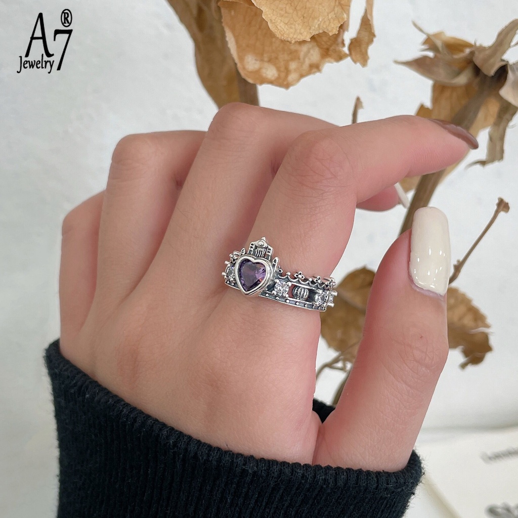 Nhẫn Hình Vương Miện Trái Tim Đính Đá A7 Phong Cách Vintage Cho Nữ