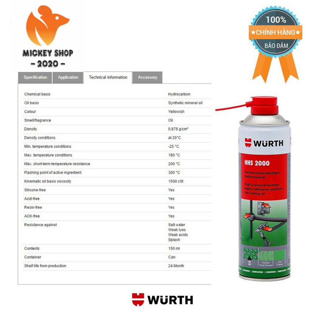 [GERMANY] Mỡ Bò Nước Bôi Trơn Chịu Nhiệt Wurth HHS 2000 (500ml) 0893106