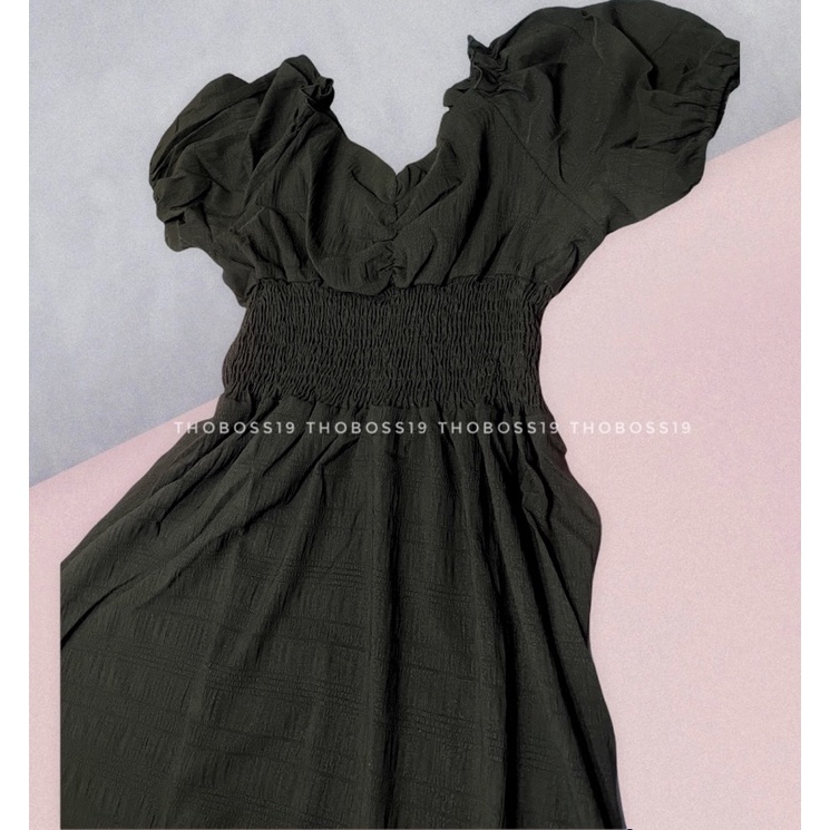 D118 - Đầm Bigsize Đen Nhún Eo Tay Ngắn