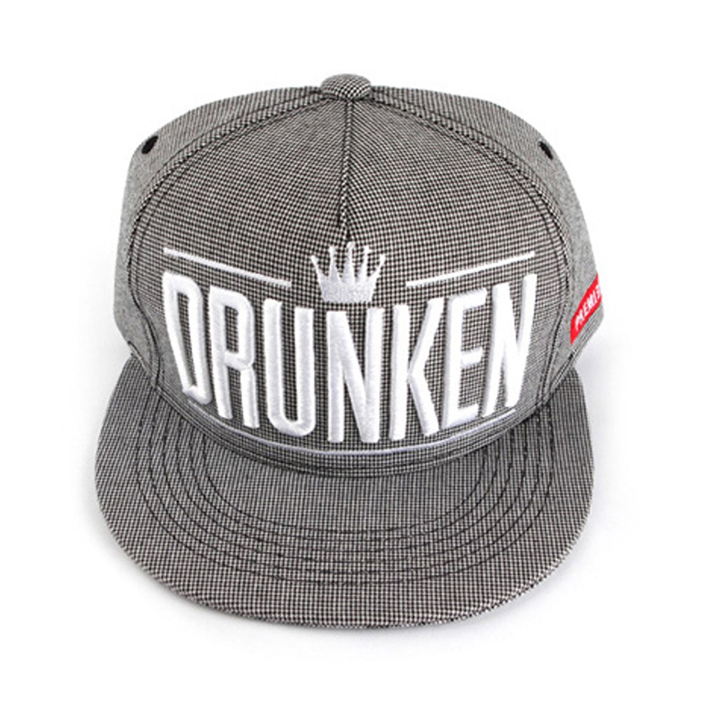 Nón snapback, mũ hiphop Premi3r (DRUNKEN MULTICHECK màu xám chữ trắng)
