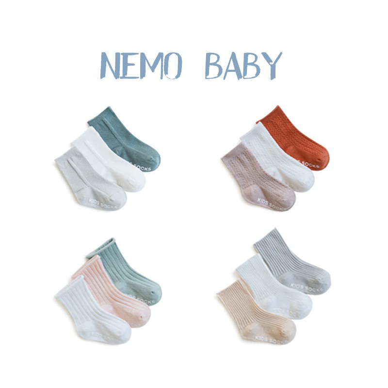 Set 3 Tất Cao Cổ Cho Bé - Tất Vớ Hàn Cotton Nemo Baby phong cách Vintage Cho Bé Từ 0 - 5 Tuổi có chống trơn trượt S3T