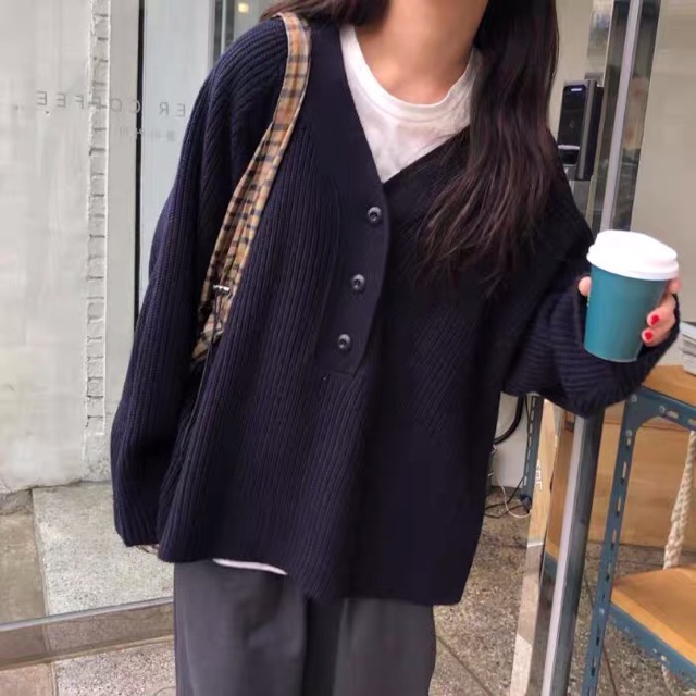 Áo len cổ tim ( 3 cúc áo kèm ảnh thật loại1) | BigBuy360 - bigbuy360.vn