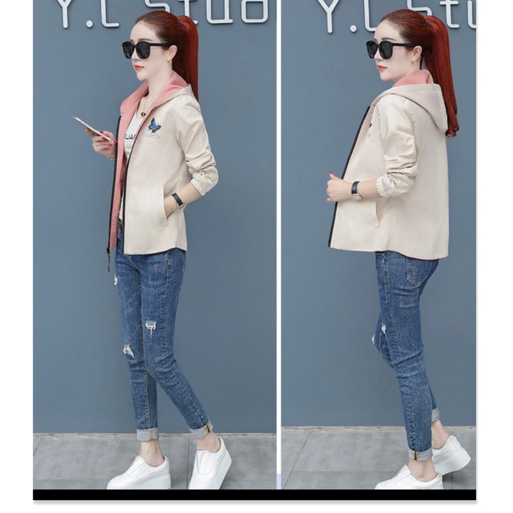 ÁO KHOÁC DÙ NỮ MẶC HAI MẶT CON BƯỚM XINH  CAO CẤP