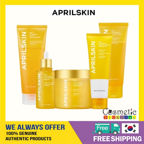 Mặt nạ/ bông thấm toner/ tinh chất dưỡng ẩm/ sữa rửa mặt/ gel lột PHA APRILSKIN Real Calendula
