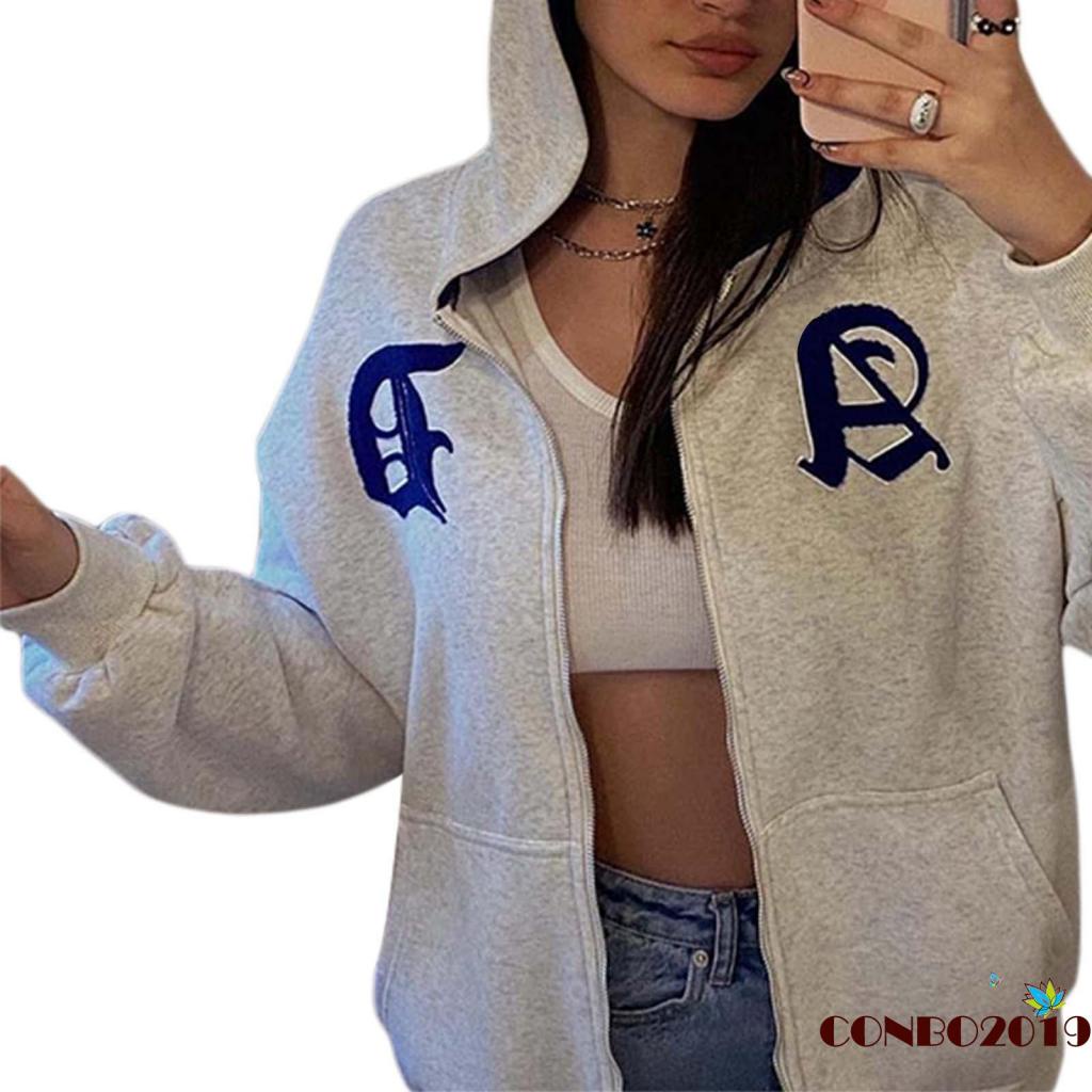 Áo Khoác Hoodie Tay Dài Có Khóa Kéo Phối Màu Sắc Thời Trang Mùa Thu Cho Nữ