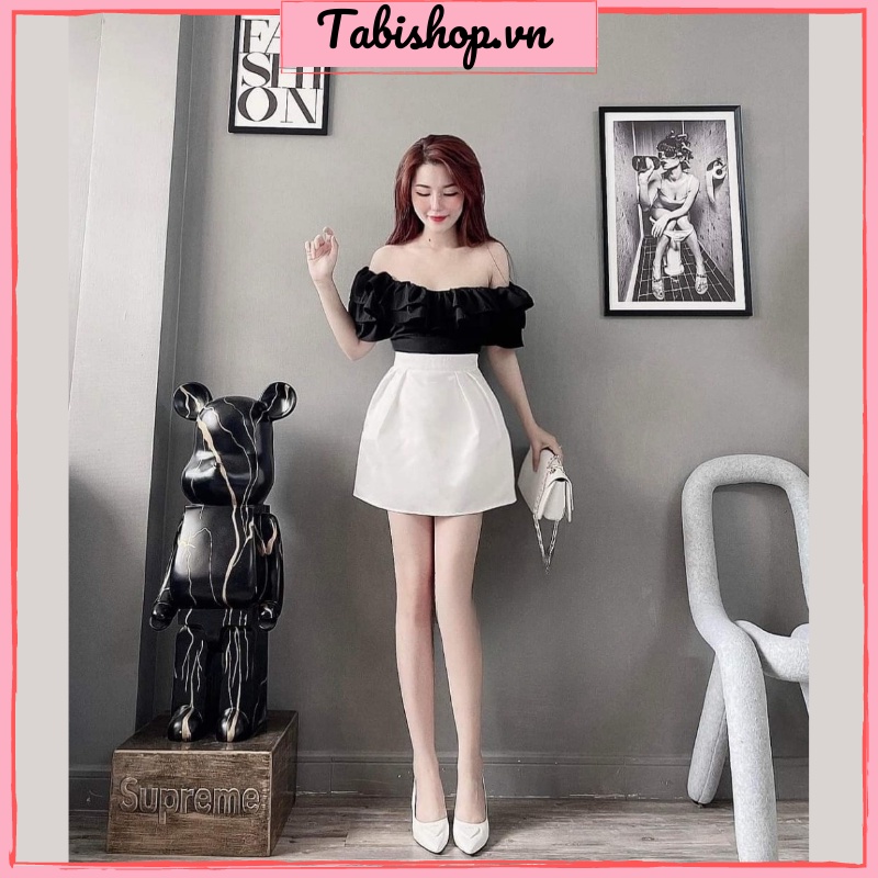 Set váy áo trễ vai TABISHOP Set đồ nữ đen trắng sành điệu đi chơi đi tiệc