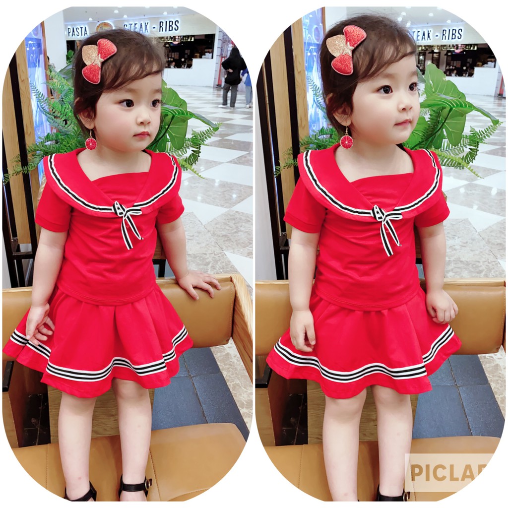 Set váy + áo viền cổ đáng yêu, ngộ nghĩnh cho bé gái - svvn