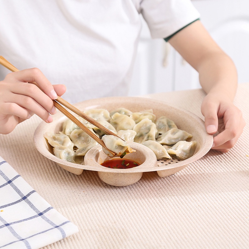 Đĩa Ăn Dặm 2In1 Thoát Nước 2 Tầng + Đựng Gia Vị Nhựa Lúa Mạch An Toàn