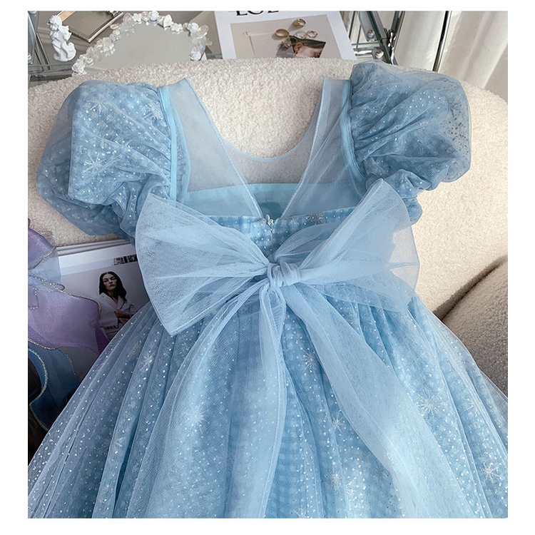 Đầm Công Chúa Đính Nơ Màu Xanh Dương / Hồng Xinh Xắn Thời Trang Theo Phong Cách Hàn Quốc Cho Bé