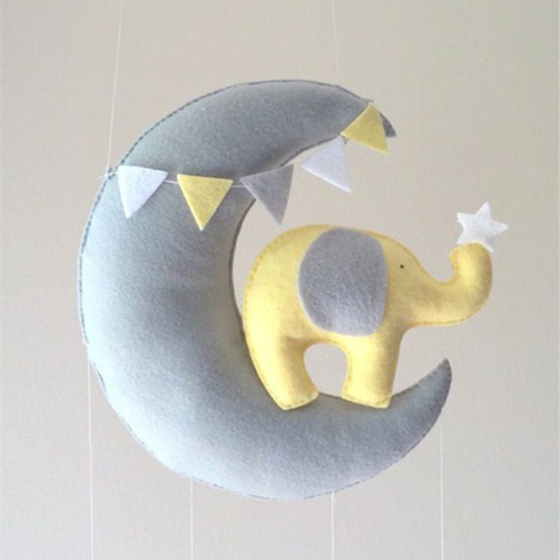 Chuông gió treo trần nhà di động bằng vải không dệt hình mặt trăng ngôi sao trang trí phòng bé