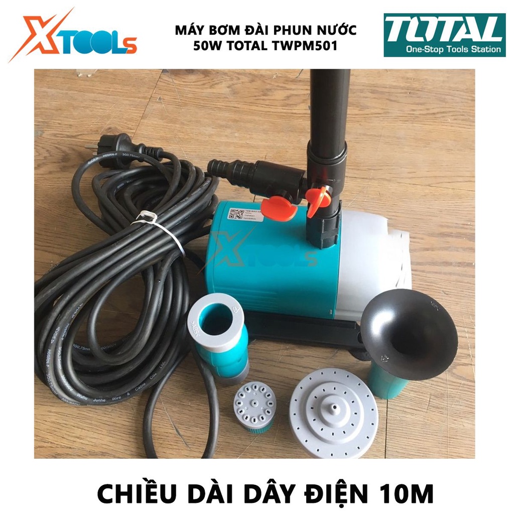 MÁY BƠM ĐÀI PHUN NƯỚC TOTAL TWPM501 Máy bơm nước hồ cá Công suất 50W Chiều cao bơm 2M Lưu lượng1500L / H Độ hút sâu 3m