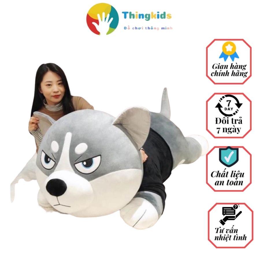 Gấu bông Chó Husky Siêu To Khổng Lồ - gối ôm cho bé chó -mèo Husky size  từ 70cm-1m7 - THINGKIDS