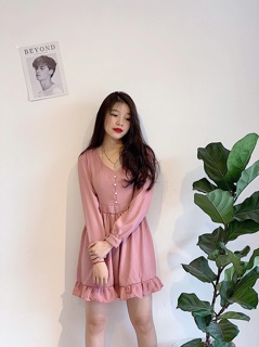 Đầm hồng nút ngọc