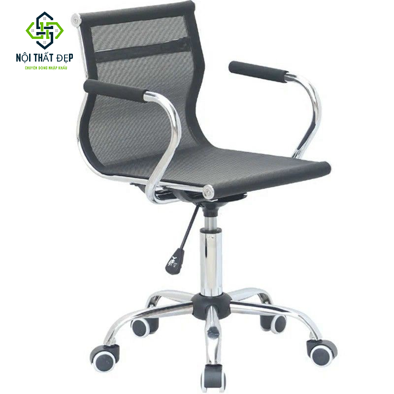Ghế Quầy Bar Lưới Thấp Có Tay QB-305C Có Bánh Xe Di Chuyển