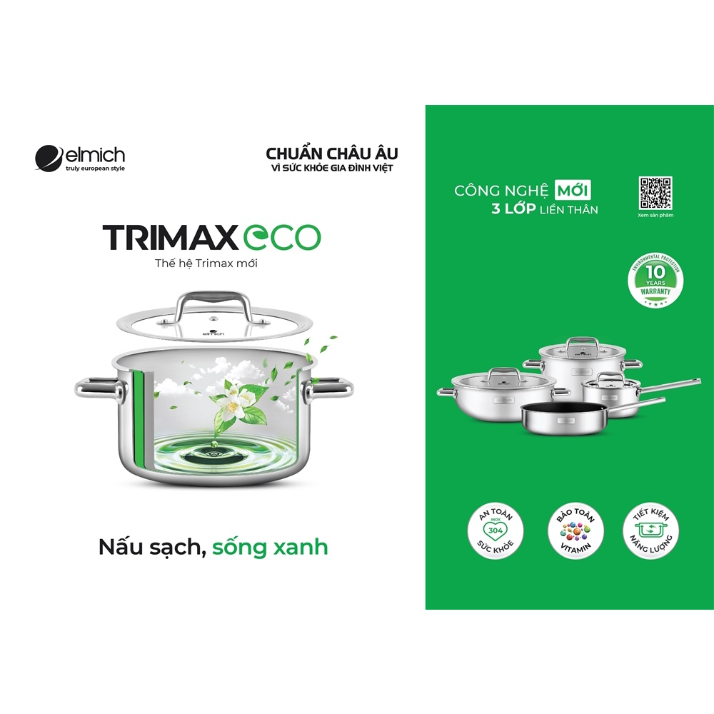 Nồi Inox Đáy Từ Liền Khối Elmich Trimax ECO Size 18/24/26cm EL-3992 / EL-3995 / EL-3996